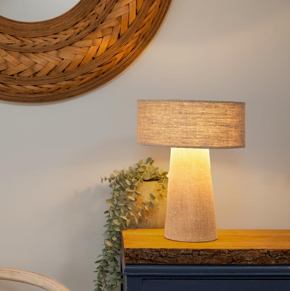 Natural Linen Tapered Small Table Lamp